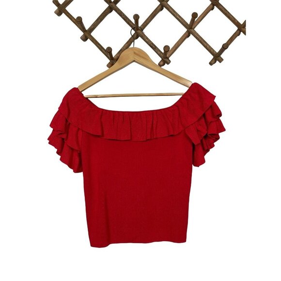 LUCY PARIS Layla Off-the-Shoulder Ruffle Top In Red Size XS - Picture 4 of 9